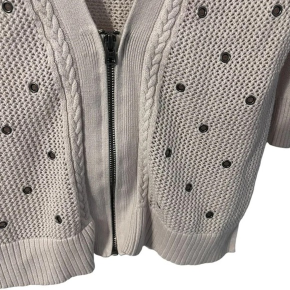 American Eagle Cardigan Zip Sweater Women's Medium Ivory Lightweight Open Knit - Picture 3 of 9